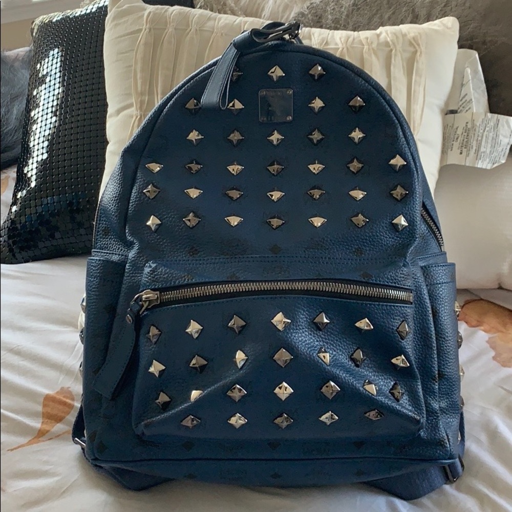 Authentic MCM Navy Backpack with Studs